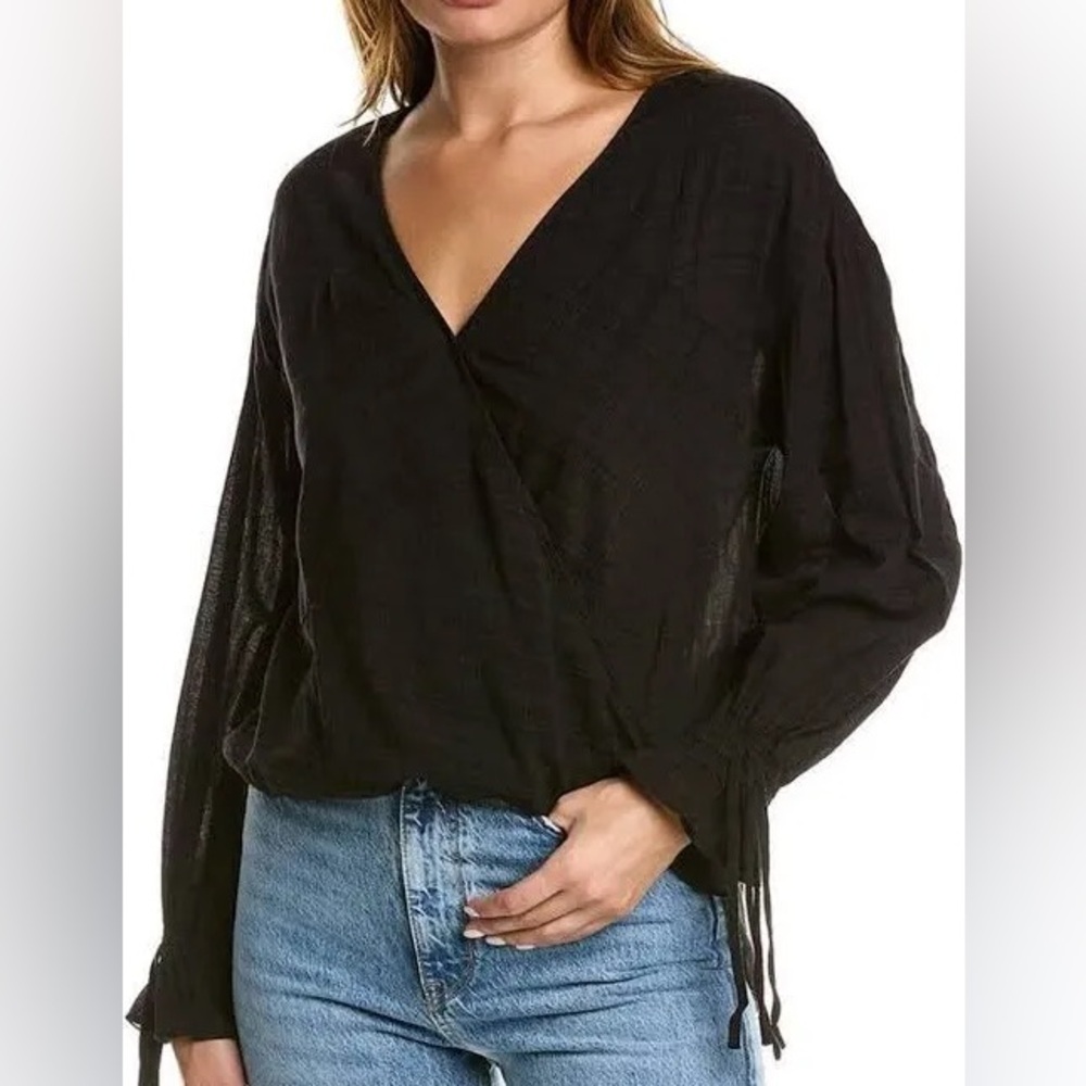 All Saints Black Long Sleeve Wrap Penny Blouse